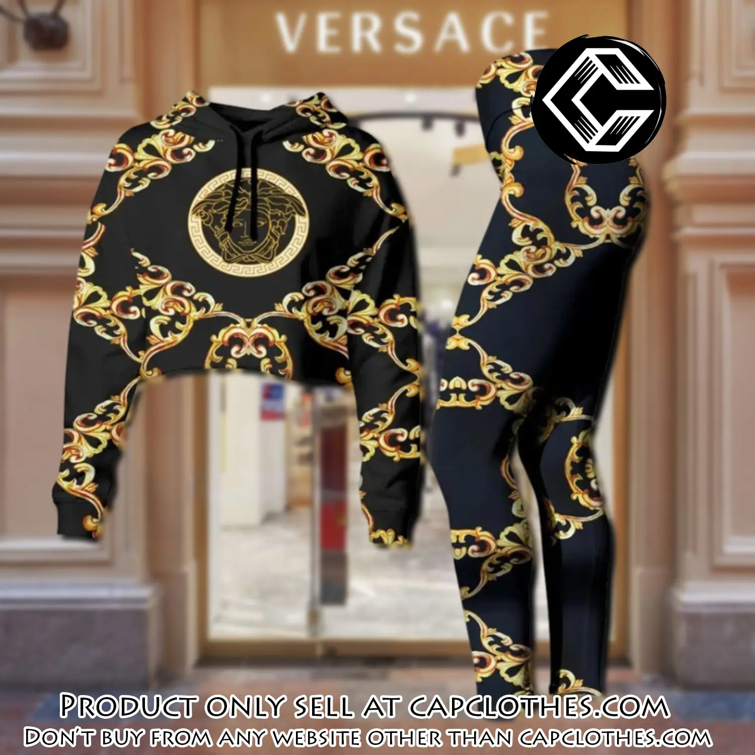 Versace medusa golden luxury brand clothes leggings and crop top set for women cc5219843